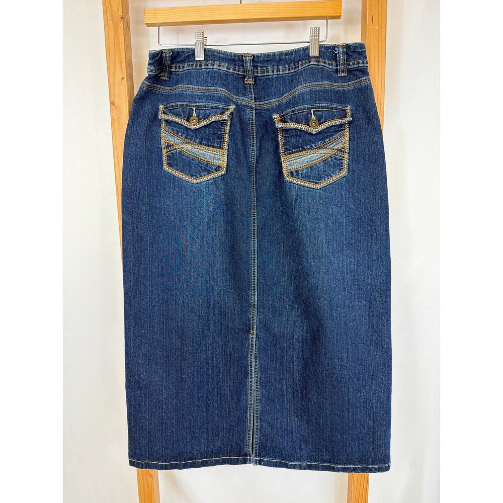Vintage Christopher & Banks Blue Denim Five-Pocket Pencil Midi Skirt 10 - Picture 3 of 7